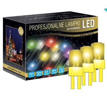 LED osvětlení venkovní - klasická, žlutá, 10 m, žlutý kabel