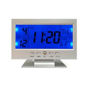APT Digitální budík s teploměrem stříbrný