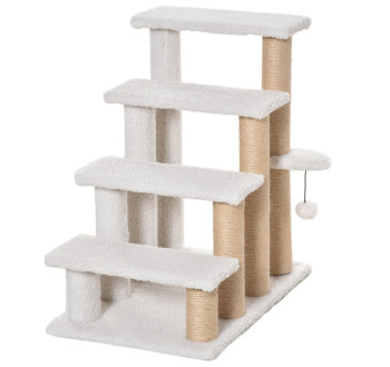 Schůdky pro psy a kočky PAWHUT D06-093, bílé, 60x40x64 cm