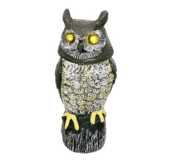 Plašič ptáků Sova, otočná hlava, svítící oči, zvuk, 43cm, solární