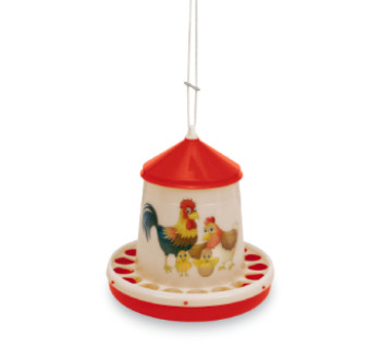 Plastové krmítko - ŠŤASTNÉ SLEPICE 4 kg - červené - 11364