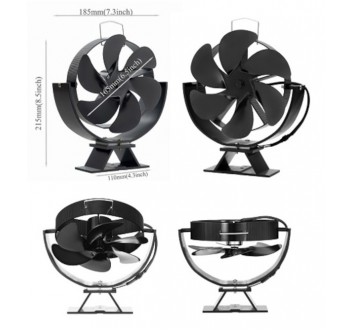 6-lopatkový naklápěcí tepelný krbový ventilátor na kamna 21,5cm
