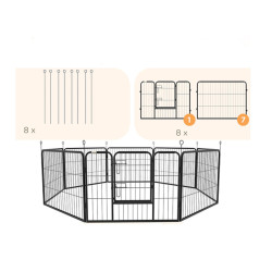 Výběh pro psy a další zvířata PAWHUT D06-107V02BK, 8 panelů, 80x60 cm