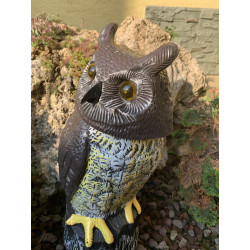 Plašič ptáků Sova, otočná hlava, svítící oči, zvuk, 43cm, solární