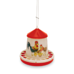 Plastové krmítko - ŠŤASTNÉ SLEPICE 4 kg - červené - 11364