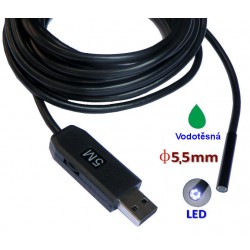 Inspekční kamera 5,5mm / délka 5m vodotěsná s osvětlením - endoskop s USB