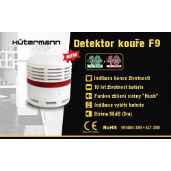 Hutermann F9 Požární hlásič a detektor kouře (EN14604, životnodt baterie 10 let)