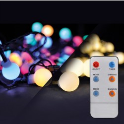 Solight LED 2v1 venkovní vánoční řetěz, koule, dálkový ovladač, 200LED, RGB+bílá