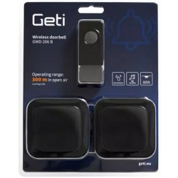Zvonek bezdrátový Geti GWD 206B sada, do zásuvky, 2xzvonek, 300m, černá, learning code