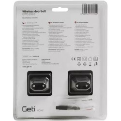 Zvonek bezdrátový Geti GWD 206B sada, do zásuvky, 2xzvonek, 300m, černá, learning code